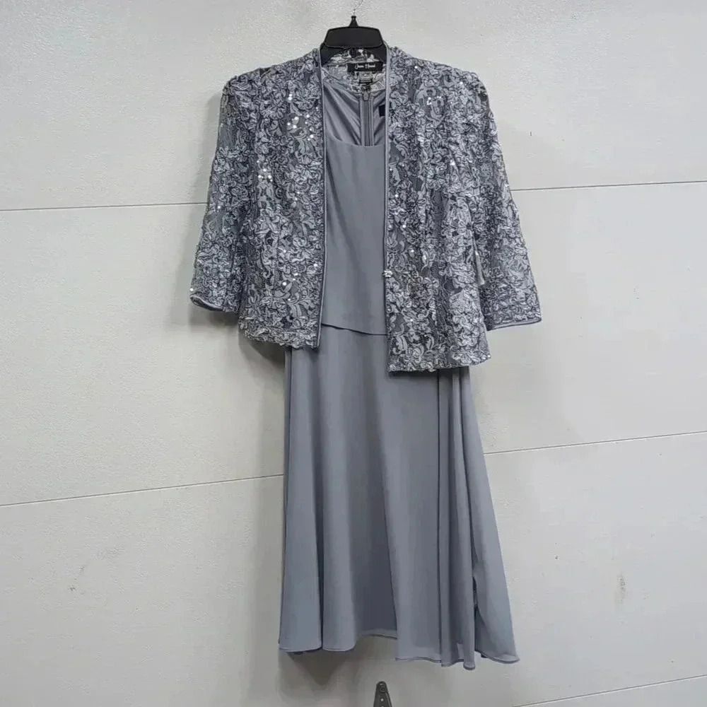 Jessica Howard size 8P 3/4 Sleeve Scoop Neck Mesh 2-Piece Jacket Dress m67